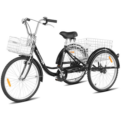 

26" Seat Height Adjustable Single Speed 3-wheel Tricycle with Bell-Black