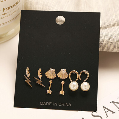 

Jewelry 6 PairsSet Alloy Geometric Pearl Shell Feather Lightning Turtle Ear Stud Earrings Women Girl Fashion