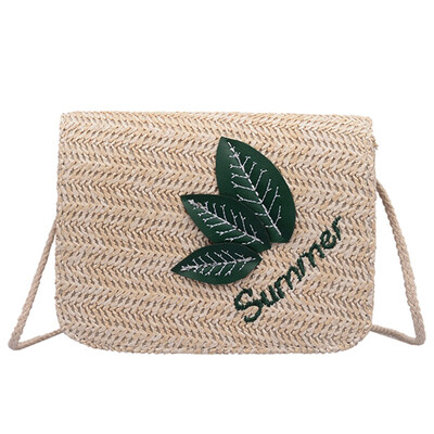 

Women Straw Weave Shoulder Bag Summer Rattan Handbag Leaves Square Bohemia Handmade Crossbody Bags T10
