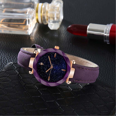 

RM Simple And Stylish Luxurious Starry Dial Convex Mirror Leather Strap Watch