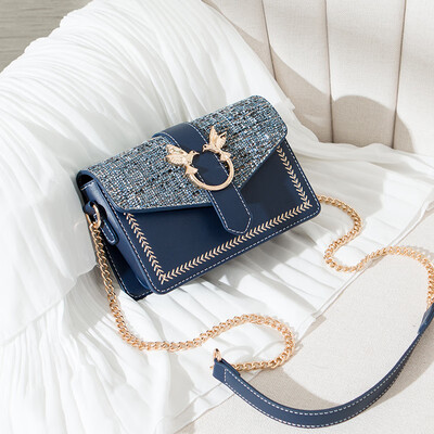 

Fallwinter small slung womens bag line Korean version of Joker shoulder slung fashion chain small square bag