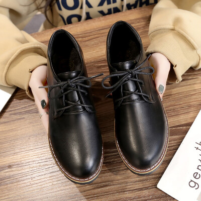 

Korean version of spring&autumn flat-bottomed with small black leather shoes women work dress tie casual students Joker shoes