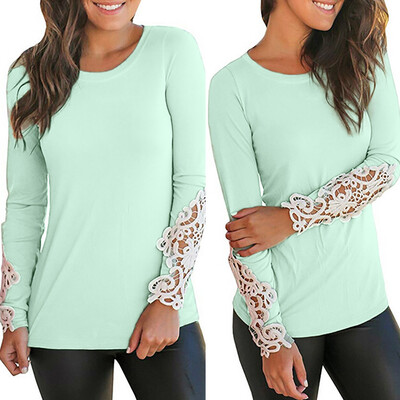 

Nomeni Womens Fashion Solid Casual O-Neck Long Sleeve Applique Tops Blouse T-Shirt