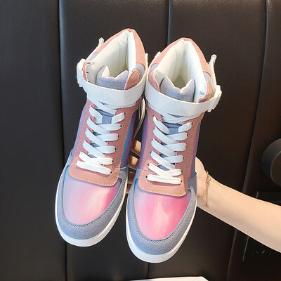 

High-Upper Shoes Female Summer Korean Edition Buckle Lace Daddy Shoes Student Flat-soled Coloured Sports Shoes
