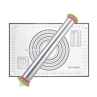 

Stainless Steel Rolling Pins With Adjustable Thickness Rings And Silicone Baking Pastry Mat Kitchen Baking Tool Set