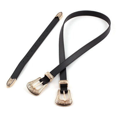 

New vintage female three-piece belt Metal Leather Double Buckle Fashion Waistband New Hot Belts for Women Luxury Designer Brand