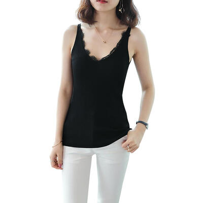 

Solid Knit Tank Tops Women Summer Lace V-neck Sleeveless Cross Camisole