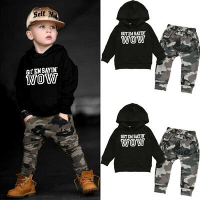 

For Newborn Kid Baby Boy Hooded Tops Sweatshirt Camouflage Pants Outfits Clothes