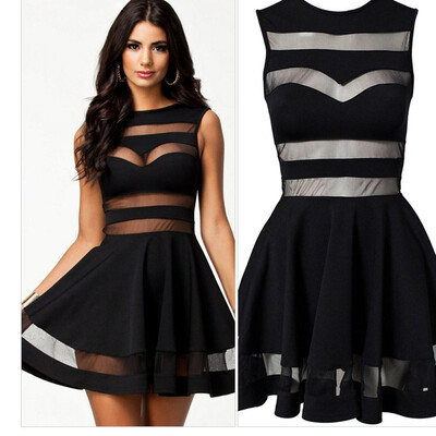 

Womens Mesh Sexy Perspective Blood Skateboard Sleeveless Mini Dress