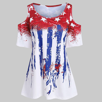 

Starmoon Womens Fashion Off Shoulder Star American Flag Print Shirt Casual Top Blouse