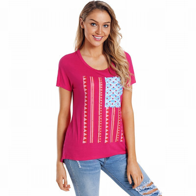 

Round neck short sleeve graphic casual blouse