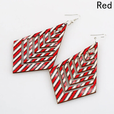 

Retro Wooden Out High Quality Practical Leopard Hollow Diamond-shaped Earrings