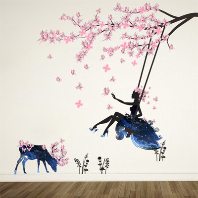 

Flower Fairy Children Pink Flowers Elk Wall Stickers Removable Stickers