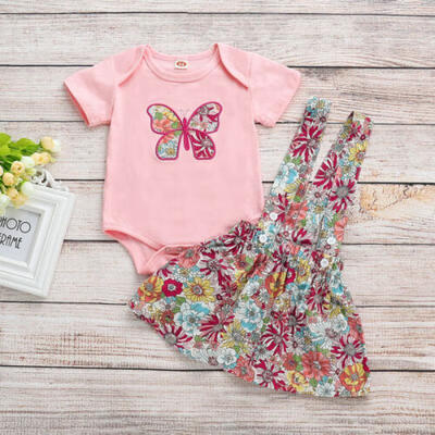 

US Newborn Baby Girl Clothes Butterfly Romper Floral Suspender Skirt Outfits Set