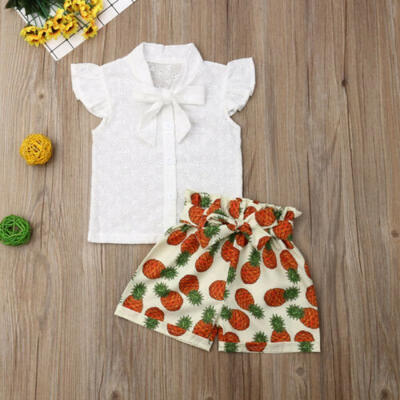 

Fashion Kids Baby Girl Clothes Short Sleeve Lace Tops T-ShirtShort Pants Outfit