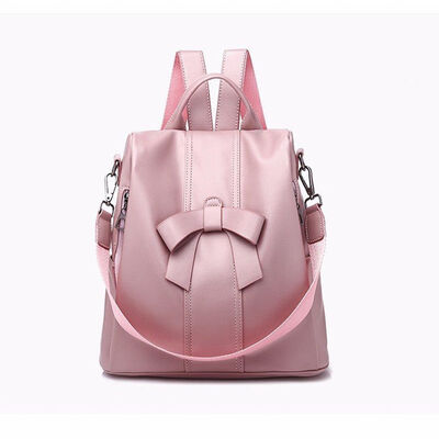 

2018 New Style Fashion Cool Women Bow Girls Ladies Backpack Solid Travel Shoulder Bag Faux Leather Rucksack