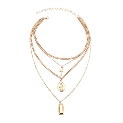 

Hot Religious Women Multilayer Golden Silvery Cross Pandent Necklaces Adjustable Graceful Unique Jewelry Drop Shipping