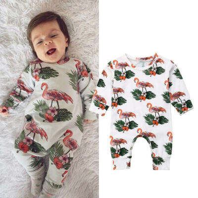 

Autumn Newborn Baby Boy Girl Clothes Flamingo Romper Jumpsuit Overall Outfit Set