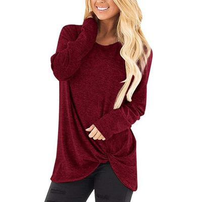 

Women Autumn Fashion Concise Personality All-match Solid Color Round Collar Twist T-shirts