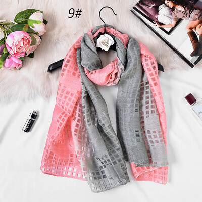 

New gradient color cut flower scarf female organza openwork lace sunscreen shawl beach towel silk scarf