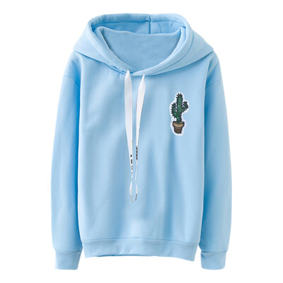 

Women Autumn Winter Velvet Cactus Embroidery Sweatshirts Cotton Warm Loose Plush Long Sleeved Wild Casual Hoodies Tops