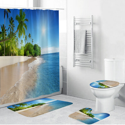 

Gobestart 4PCS Non Slip Toilet Polyester Cover Mat Set Bathroom Shower Curtain