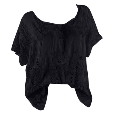 

Starmoon Women Casual Short Sleeve Lace Solid Fashion Loose Plue Size Tops Shirt Blouse