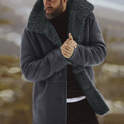 

Mens Long Sleeve Button Down Coat Tops Lapel Collar Solid Plus Size Warm Jacket