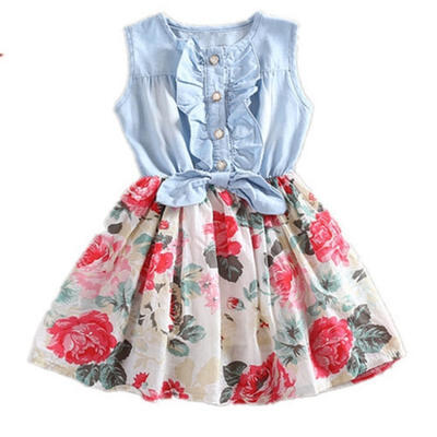 

1PSC Baby Girls Kid Flower Dress Summer Cute Sleeveless Dress 0-7 Y NEW