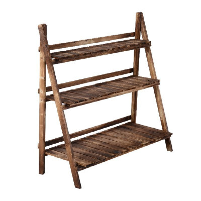 

39" x 14" Wooden 3-Tier Ladder Plant Stand - Natural Wood