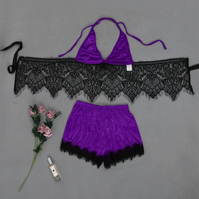

Toponeto Women Babydoll Set Lace Satin Bowknot Bra Sexy Lingerie Underpant Set Sleepwear