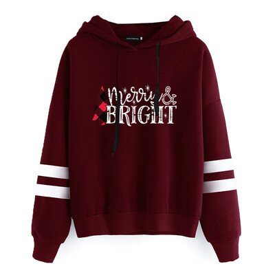 

New Christmas Women Sweatshirt Merry Bright Printed Hooded Hoodie Long Sleeve Pullover Female Sweatshirt