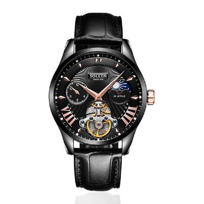 

Solon watches mens mechanical watch automatic waterproof hollow belt fashion 2018 new high-end mechanical mens watch Natural bla
