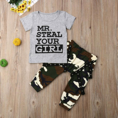 

UK Cute Newborn Baby Boy Clothes Short Sleeve TopsCamouflage Pants Outfit 0-3Y