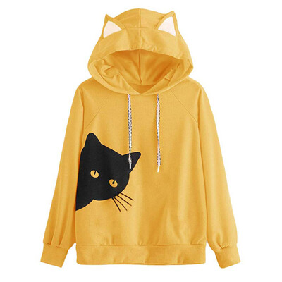 

Nomeni Womens Cat Long Sleeve Hoodie Sweatshirt Hooded Pullover Tops Blouse BKL