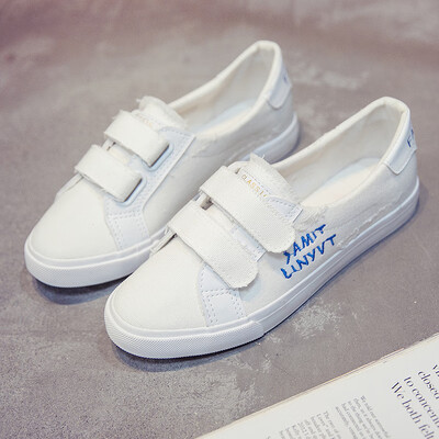 

Summer 2019 breathable small white canvas womens shoes shallow Joker summer hook&loop shoes casual Korean fashion shoes