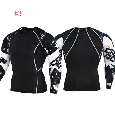 

Men Compression Printed Long Sleeve T Shirt Stretch Gym Sport Fitness Top