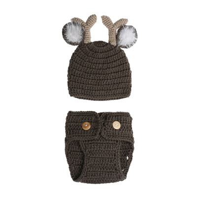 

Newborn Baby Infant Crochet Knit Deer Costume Hat Pants Photography Props