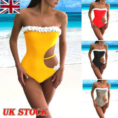 Sexy Womens One-Piece lace Floral Bikini Bathing Suit Swimwear Skirt Beachwear