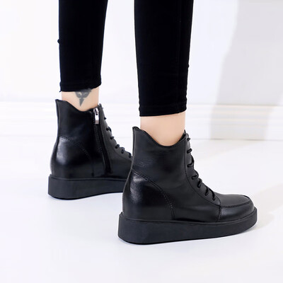 

Winter 2018 thick-soled high-heeled shoes warm cotton shoes short boots Martins female frosted bright leather students