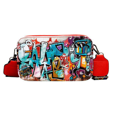 

Street Women Crossbody Handbags Graffiti Leather Girls Square Shoulder Bags
