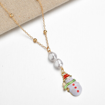 

Trendy Simulated Pearls Gold Necklace For Women Christmas Socks Snowman Santa Claus Pendant&Necklace Fashion Jewelry Gifts 2019
