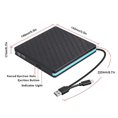 

External CD DVD Driver USB 30 Type-C Portable Ultra Slim DVD RW Player Driver Writer & Rewriter for Laptop PC for Windows OS for