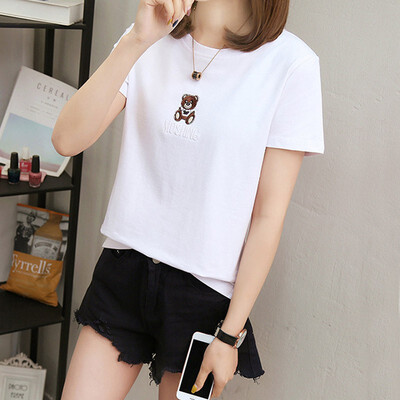 

Clothes female summer t-shirt female student loose cartoon embroidered shirt short-sleeved female half sleeve