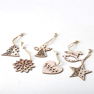 

6Pcs Christmas Tree Pendants Decor Snow Rocking Horse Pentacle Angel Love Tree
