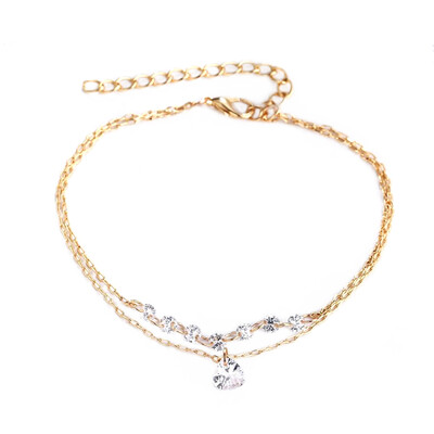 

Romantic Link Chain Bracelets & Bangles Gold Color Double-layer Heart Crystal Jewelry For Women Engagement Bracelet