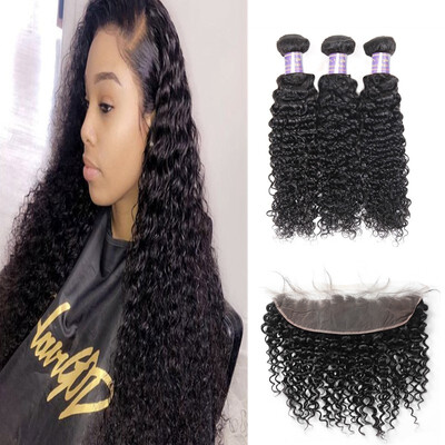 

Ishow Cheap Good Quality 7A Ear to Ear Lace Frontal Closure With 3Bundles Malaysian Virgin Hair Curly Hair With Closure
