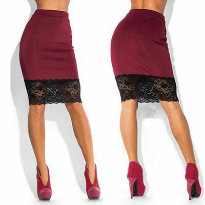 Sexy Women Formal Lace Stretch High Waist Short Bodycon Skirt Pencil Dress