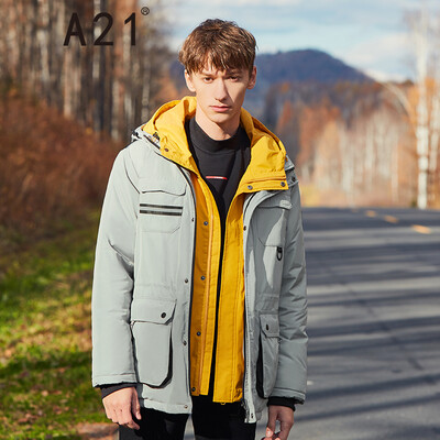 

A21 2018 autumn&winter new mens down jacket fashion comfortable warm hooded zipper mens thick down jacket 4841156001 black 18596AXXL
