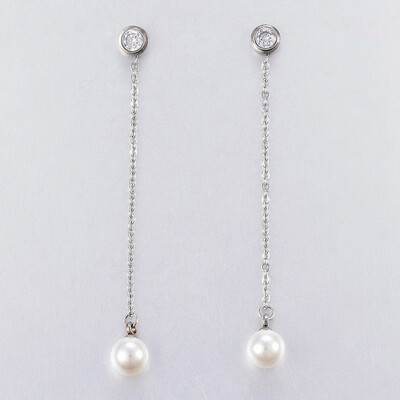 

304 Stainless Steel Stud Earrings with Cubic Zirconia&Acrylic Beads Round Stainless Steel Color 67x7mm Pin 08mm